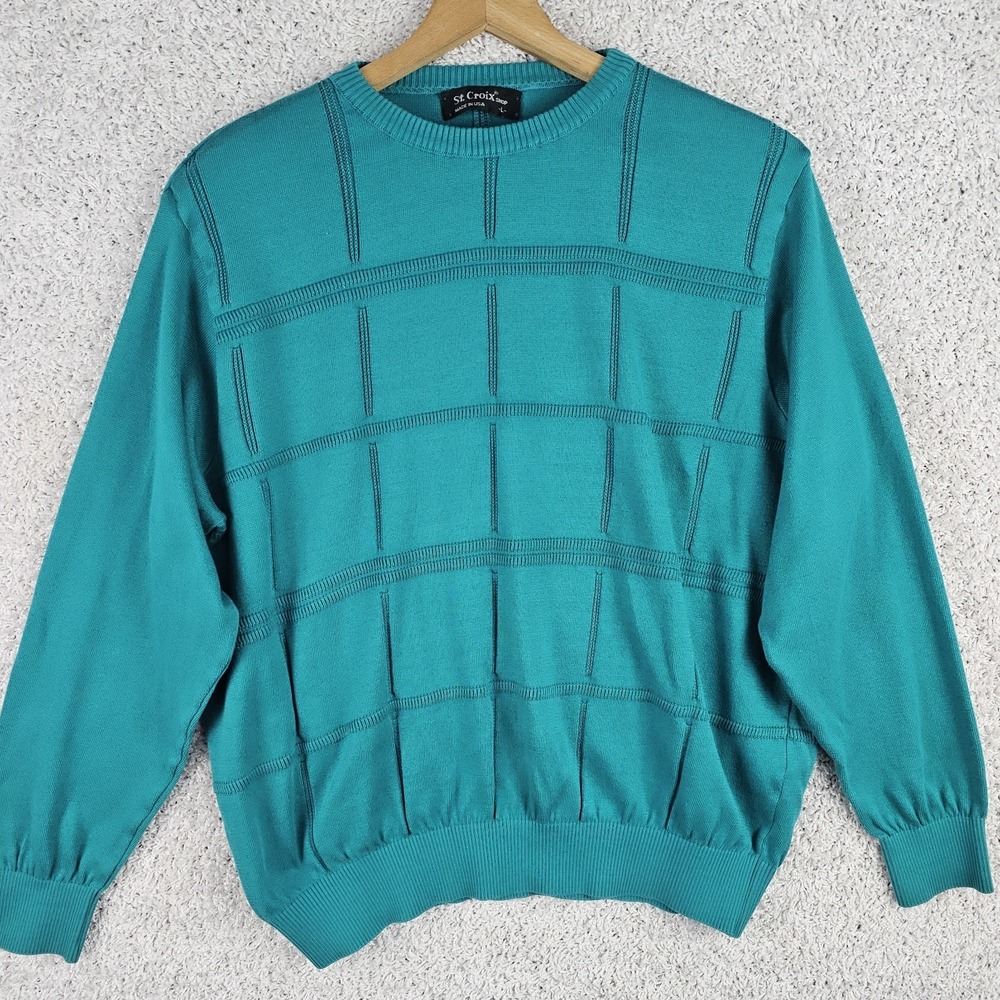 Vintage St. Croix‎ Shop Geometric Green Sweater Men's Size Large Made in USA